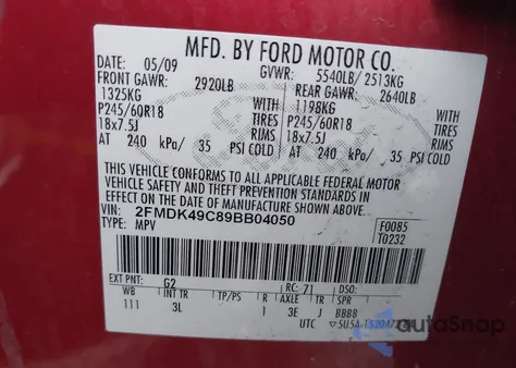 2009 Ford Edge Limited из США, поврежденный, VIN 2FMDK49C89BB04050